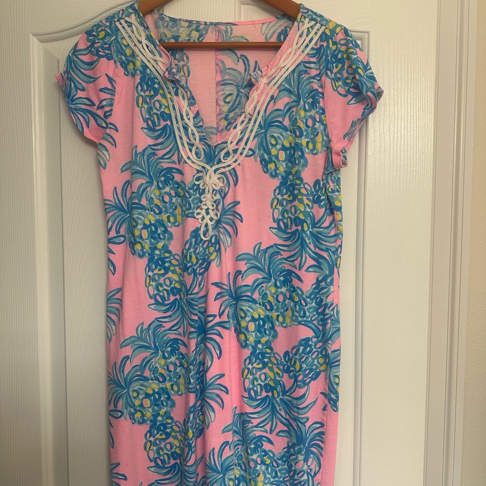 Pink and Blue Tropical Print Dress
